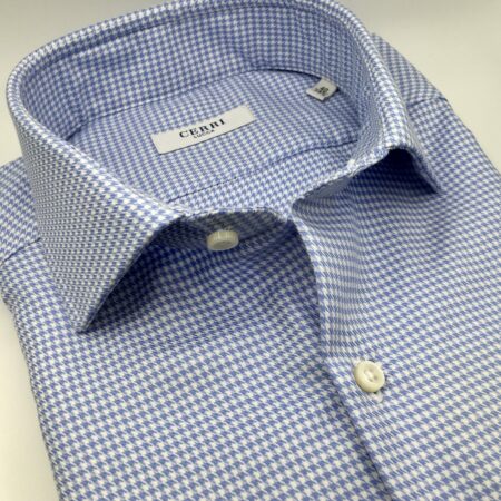 light blue pied de poule pure cotton  slim fit shirt