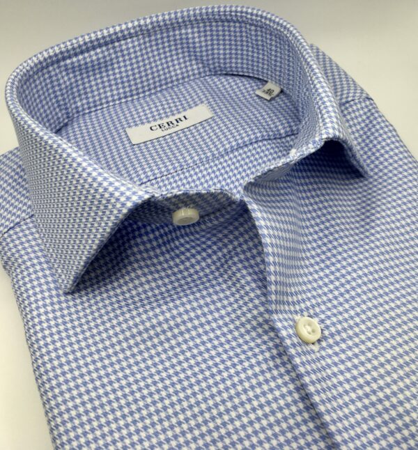 light blue pied de poule pure cotton  slim fit shirt