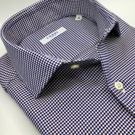 brown and blue pure twill cotton slim fit shirt