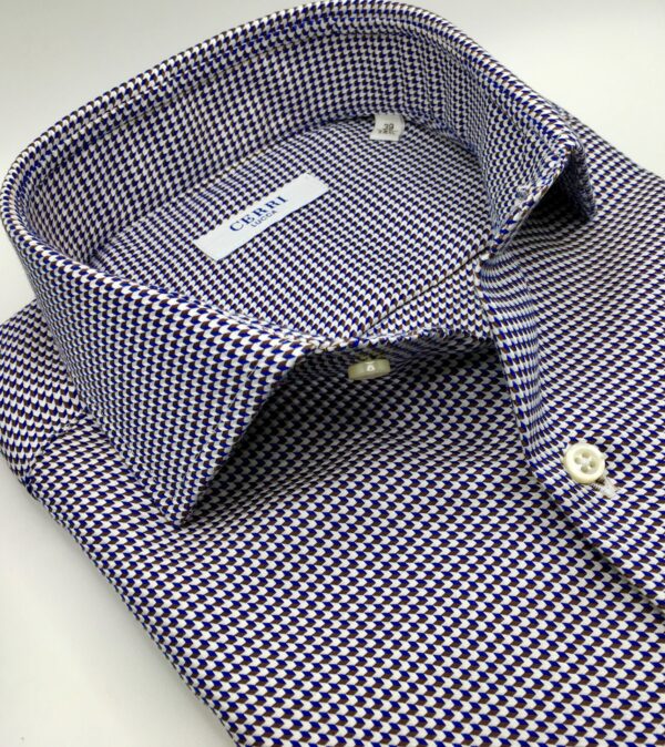 brown and blue pure twill cotton slim fit shirt