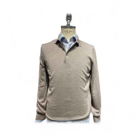 maglia polo pura lana merino color tortora