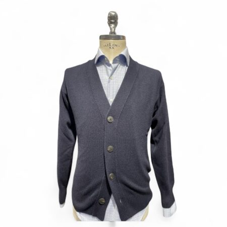 Cardigan pura lana due fili blu navy