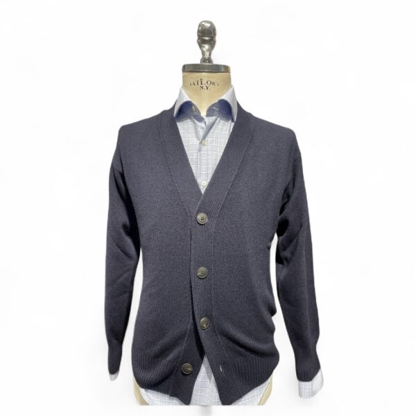 Cardigan pura lana due fili blu navy