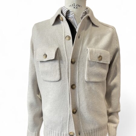 giacca maglia pura lana con tasche color naturale