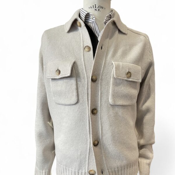 giacca maglia pura lana con tasche color naturale