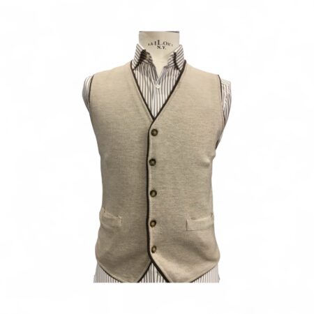 beige pure merino wool vest with brown contrast