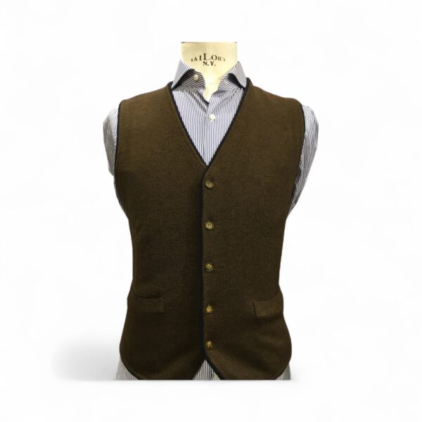 pure wool brown with blue contrast vest