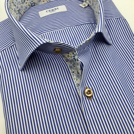 camicia puro cotone popeline a righe con interni a contrasto