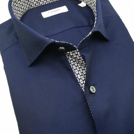 camicia blu puro cotone oxford con interni a contrasto