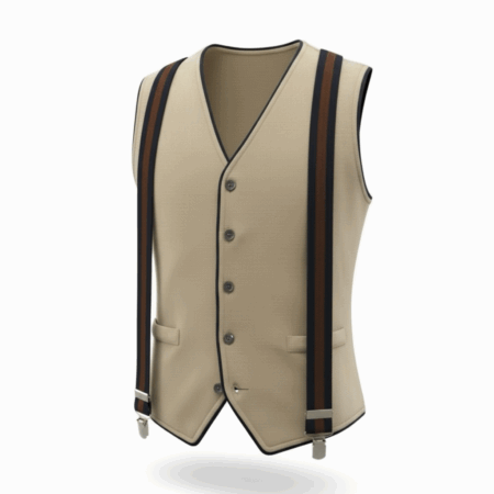 Gilet in puro cotone beige con profilo blu navy