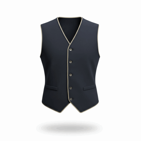 gilet puro cotone blu con profilo beige