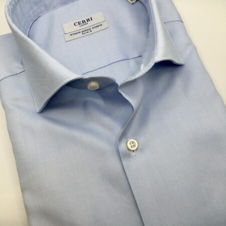 camicia celeste in puro cotone panama doppio ritorto 100/2