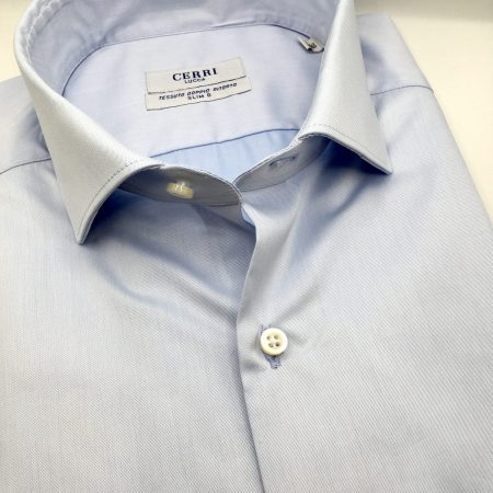 camicia celeste trama twill puro cotone doppio ritorto