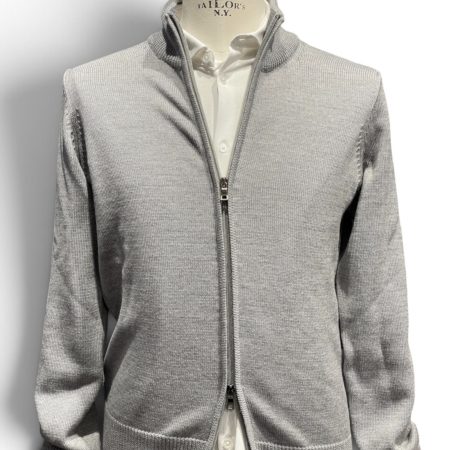 maglia full zip pura lana doppio filo color grigio chiaro