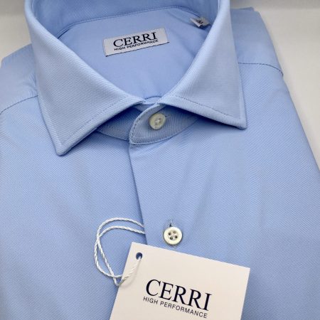 camicia celeste in tessuto tecnico performante
